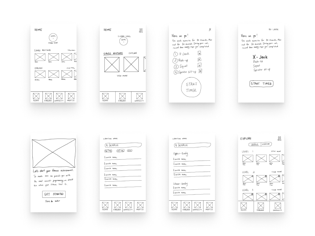 Thumbnail of the sketches that show the first iteration of the application.